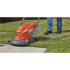 Flymo Hover Vac 250 Electric Hover Collect Lawn Mower - 1400W, 25cm Cutting Width, 15L Grass Box, Ambidextrous Handles, Folds Flat, Orange and Grey
