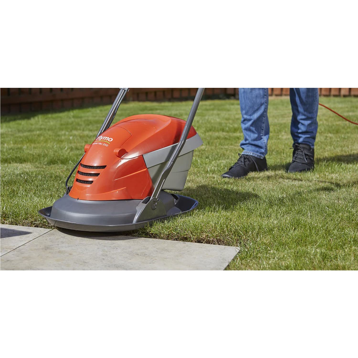 Flymo Hover Vac 250 Electric Hover Collect Lawn Mower - 1400W, 25cm Cutting Width, 15L Grass Box, Ambidextrous Handles, Folds Flat, Orange and Grey
