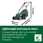 Bosch Corded Lawnmower UniversalRotak 34-410 (230 V, cutting width: 34 cm, 40-litre grass box, with GrassCombs)