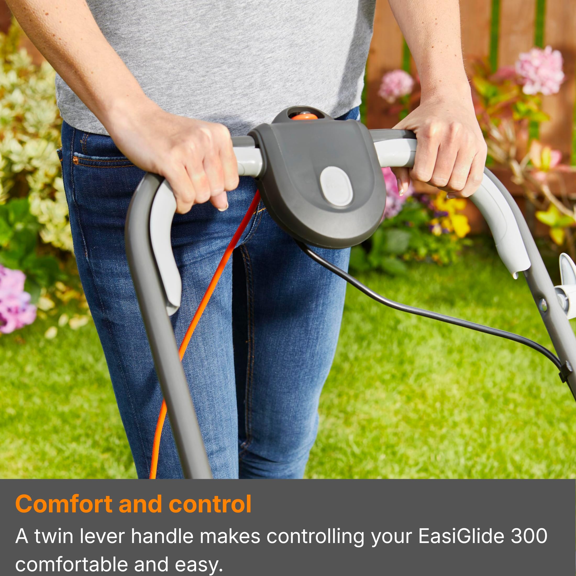 Flymo EasiGlide 300 Hover Collect Lawn Mower - 1700W/1900W Motor, 30cm Cutting Width, 20 Litre Grass Box, Folds Flat, 10m Cable Length, Orange and Grey