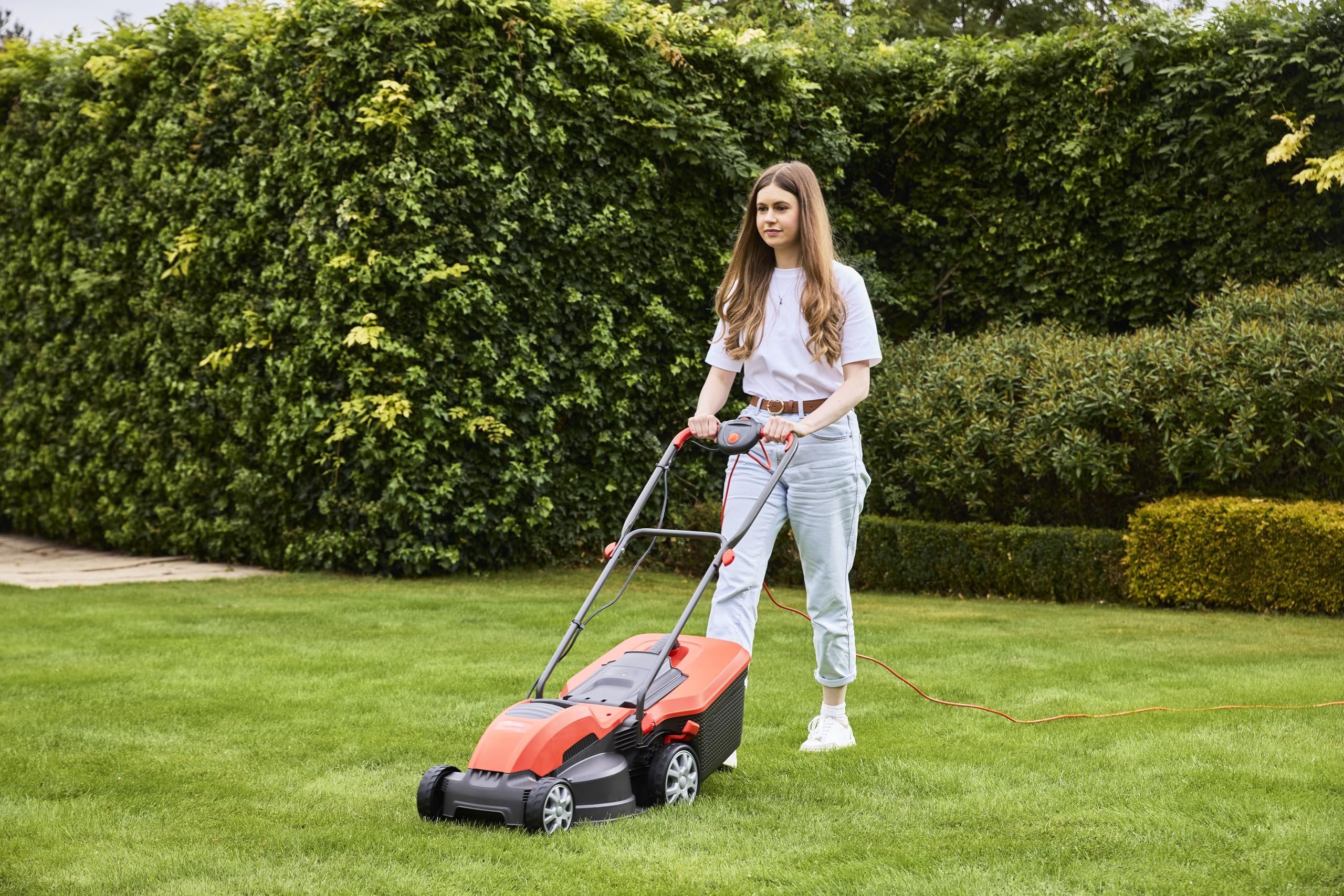 Flymo Speedi-Mo 360C Electric Wheeled Lawn Mower, 1500 W, Cutting Width 36 cm, Orange/black