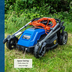 Hyundai 15'' / 38cm 1600w Electric Lawnmower with Rear Roller with Mulching Feature 40 Litre Collection Bag and 5 Cutting Heights with 10m Power Cable